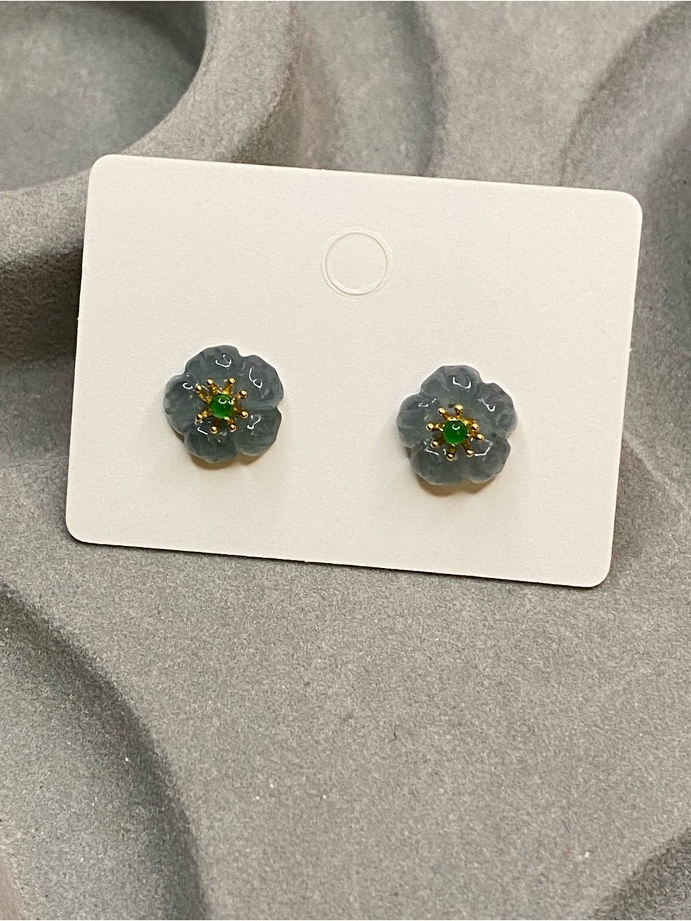 Certified Natural Jadeite Flower Stud Earrings ✨